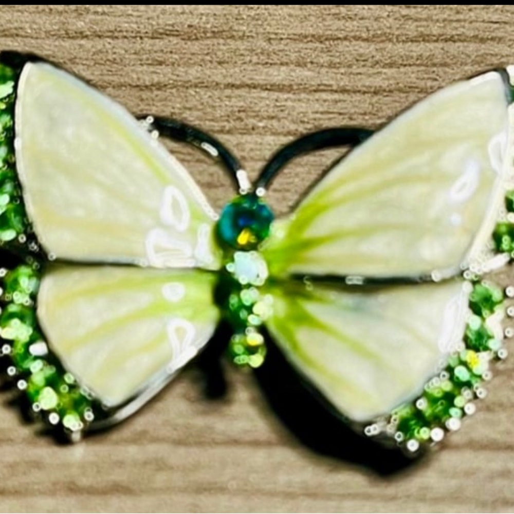 Green and Cream Butterfly Brooch